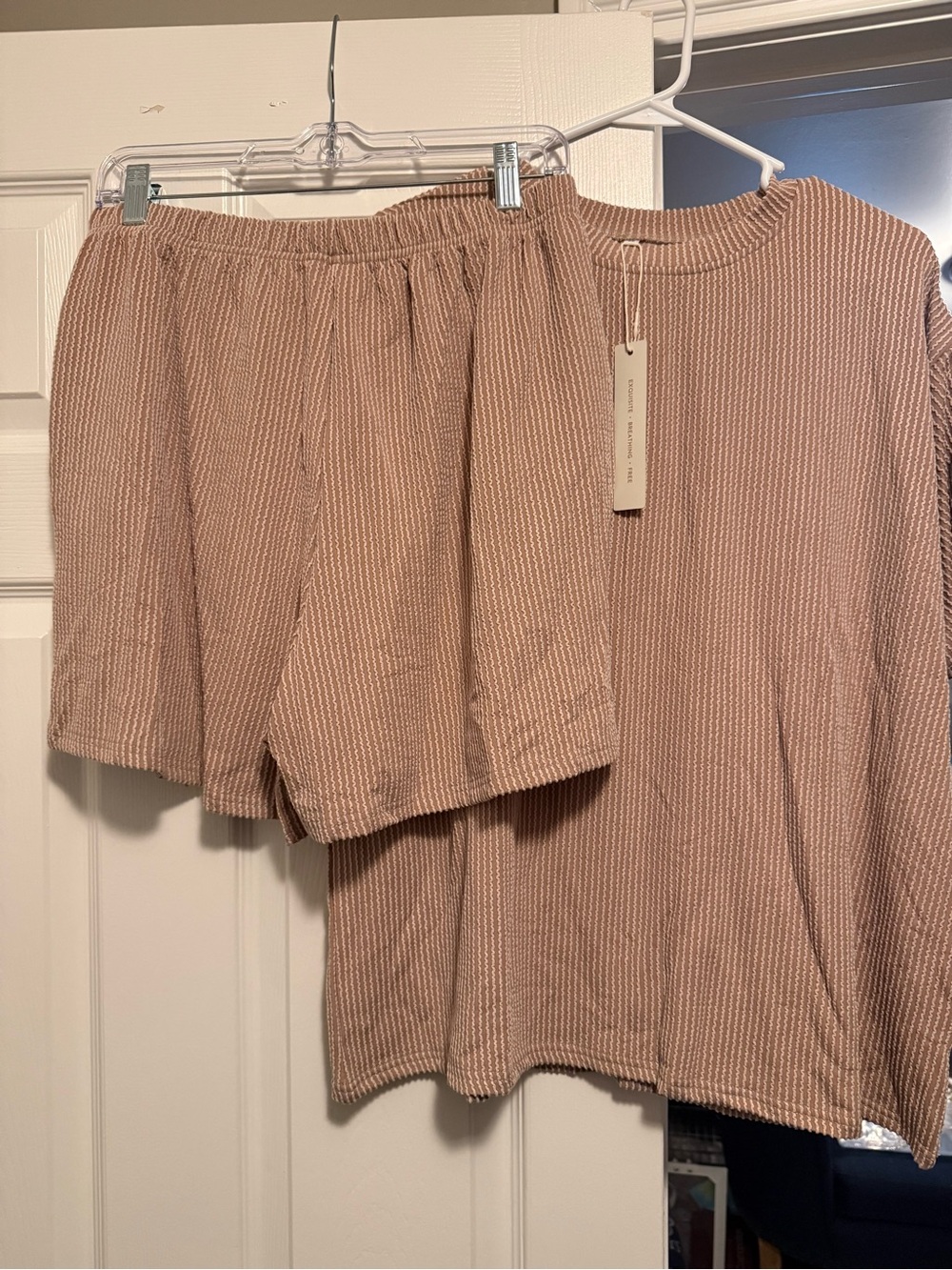 Women’s Ribbed Knit Shorts & Skirt Set in Light Tan
